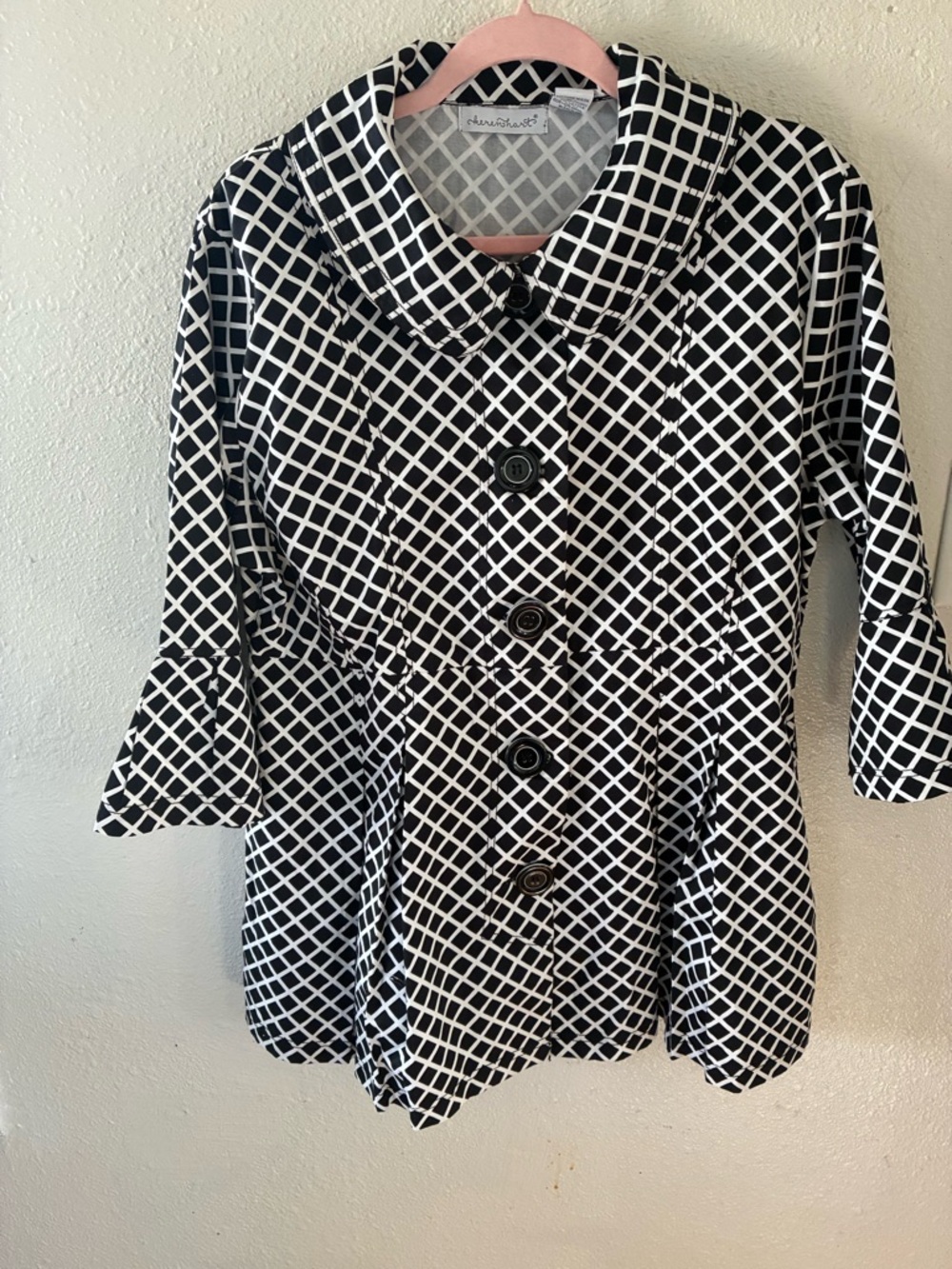 Keren Hart Cotton Black And White Button Front Coat